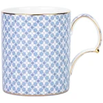 Xicara De Café e Pires Blue Regency Damask Filete Dourado Porcelana Bone China Tea Delight